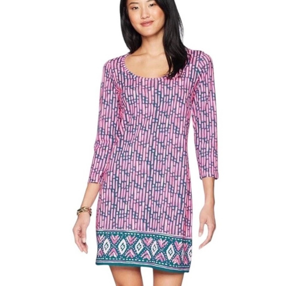 Lilly Pulitzer Beacon Dress Pink Printed Long Sleeve Size Large